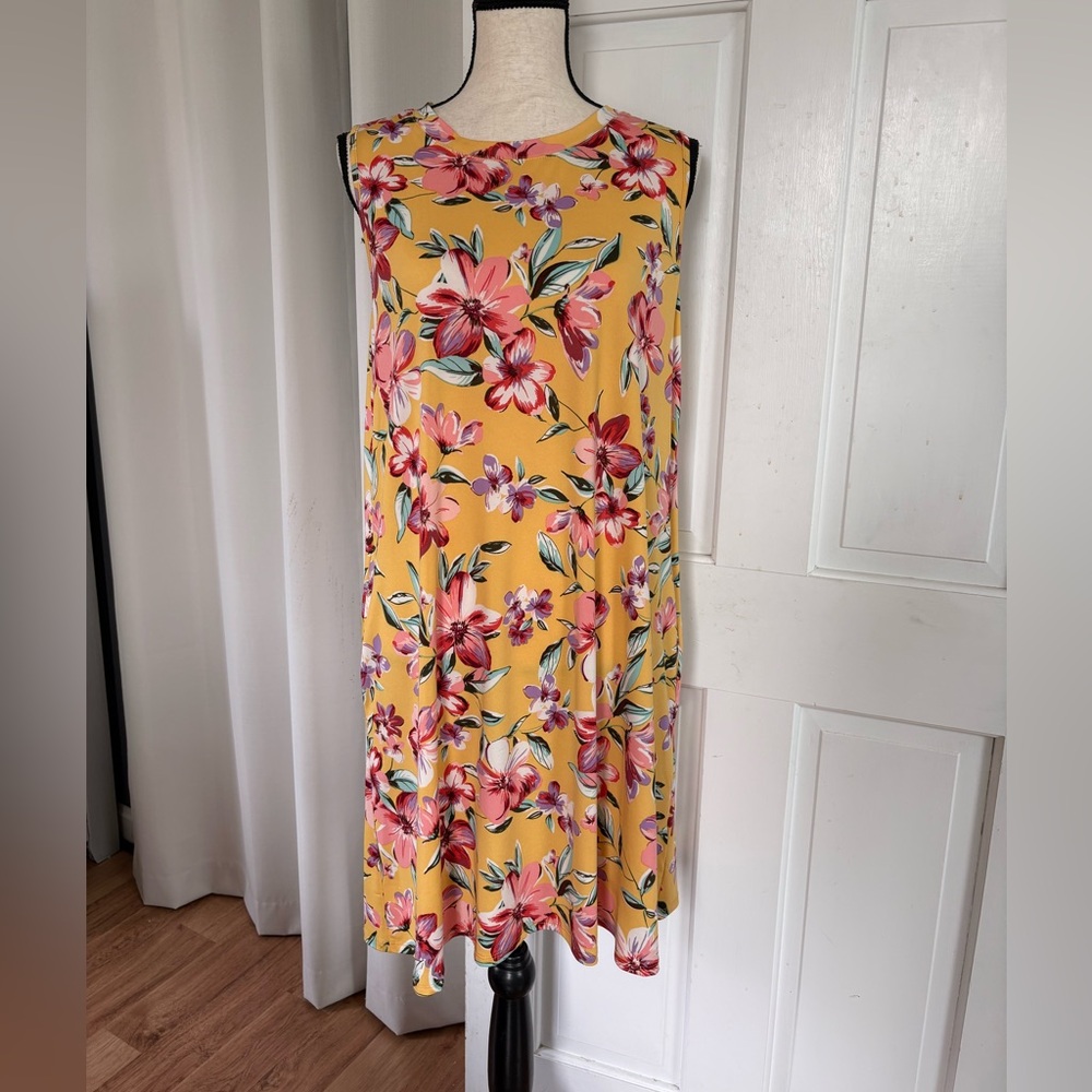 AB Studio Yellow Floral Sleeveless Midi Dress